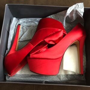 H by Halton Silk Red Platform Heels